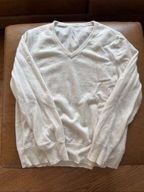 Quince Womens Mongolian Cashmere V-Neck Sweater in Ivory, size XL
